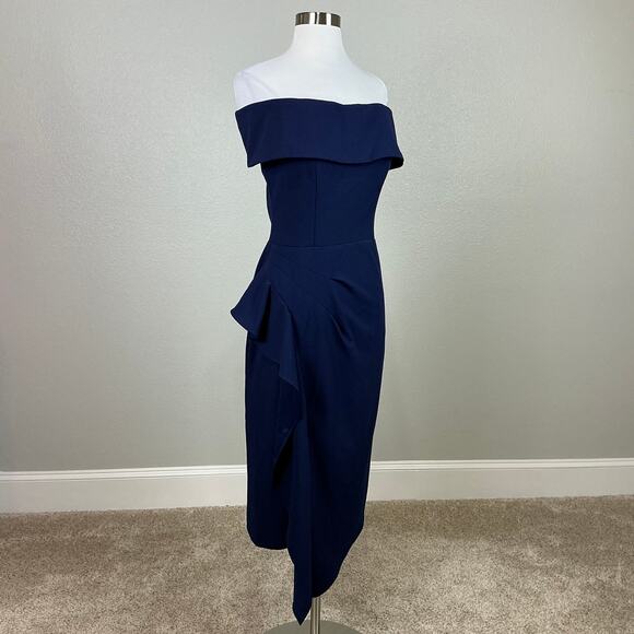 Betsy & Adam Off the Shoulder Ruffled Sheath Party Cocktail Dress Size 10 Blue - Picture 2 of 11
